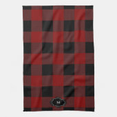 Black and red buffalo plaid monogrammed キッチンタオル (縦)