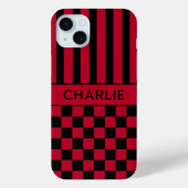 Black and Red Checkered Striped Personalized Case Case-Mate iPhoneケース (裏面)