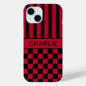 Black and Red Checkered Striped Personalized Case-Mate iPhoneケース (裏面)