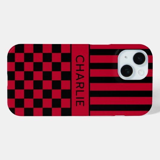Black and Red Checkered Striped Personalized Case-Mate iPhoneケース (裏面 (横))