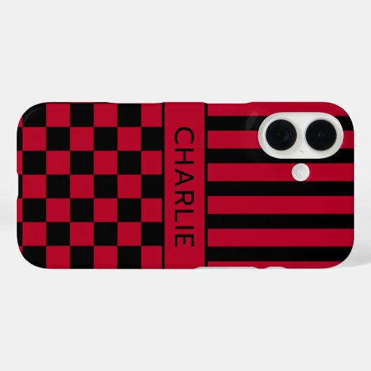 Black and Red Checkered Striped Personalized Case-Mate iPhoneケース (裏面 (横))
