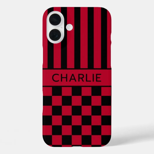 Black and Red Checkered Striped Personalized Case-Mate iPhoneケース (裏面)