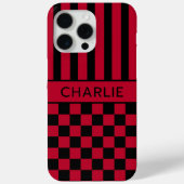 Black and Red Checkered Striped Personalized Case-Mate iPhoneケース (裏面)