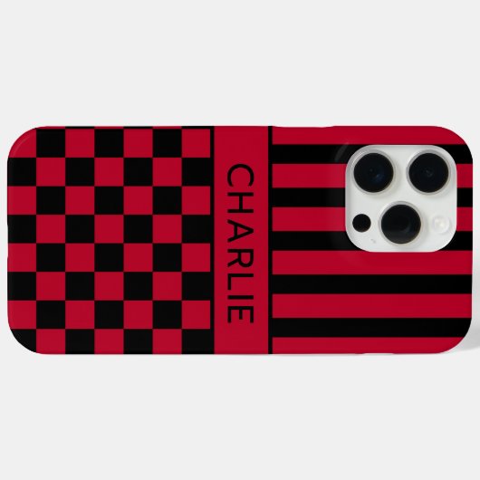 Black and Red Checkered Striped Personalized Case-Mate iPhoneケース (裏面 (横))