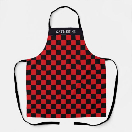 Black and Red Chess Board Checkered Pattern エプロン (正面)