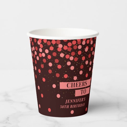 Black and Red Confetti Cheers To Paper Cups 紙コップ (正面)