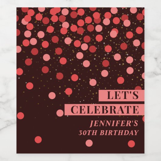 Black and Red Confetti Let’s Celebrate Wine Label ワインラベル (シングルラベル)