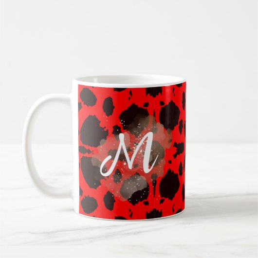 Black and red elegant and modern animal print コーヒーマグカップ (左)