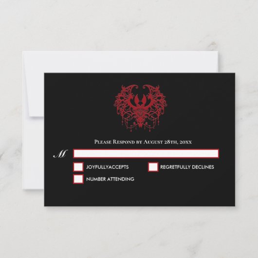 Black and red Gothic Halloween Wedding RSVP Card (正面)