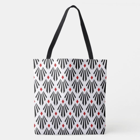 Black and Red on white Art Deco pattern トートバッグ (正面)