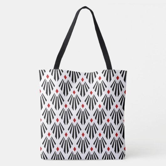 Black and Red on white Art Deco pattern トートバッグ (裏面)