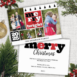 Black and Red Photo Collage Merry and Bright シーズンカード