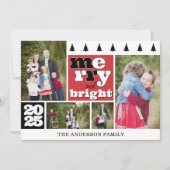 Black and Red Photo Collage Merry and Bright シーズンカード (正面)