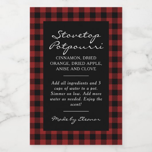 Black and Red Plaid Simmer Pot Kit Label フードラベル (シングルラベル)