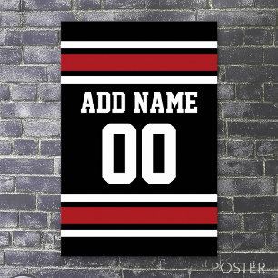 Black and Red Sports Jersey Custom Name Number ポスター