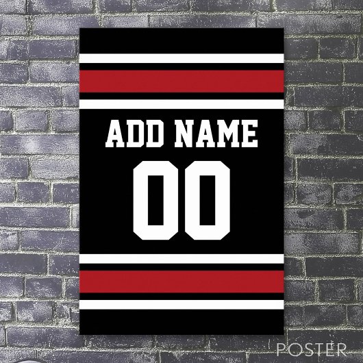 Black and Red Sports Jersey Custom Name Number ポスター