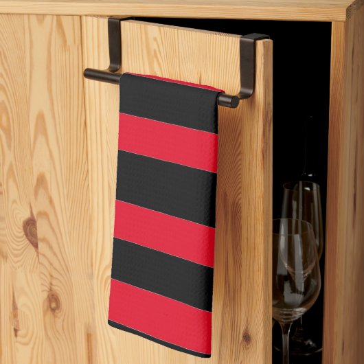Black and Red Stripes キッチンタオル (三つ折り)