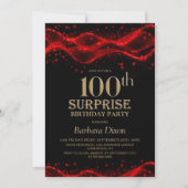 Black and Red Surprise 100th Birthday Party 招待状 (正面)