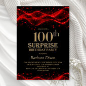 Black and Red Surprise 100th Birthday Party 招待状