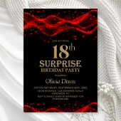 Black and Red Surprise 18th Birthday Party 招待状
