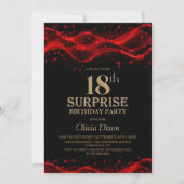 Black and Red Surprise 18th Birthday Party 招待状 (正面)