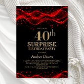 Black and Red Surprise 40th Birthday Party 招待状