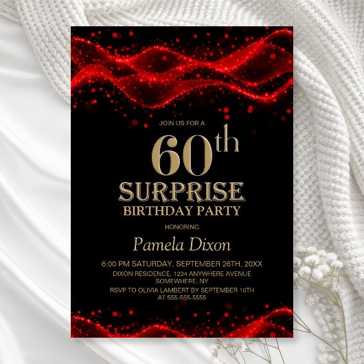 Black and Red Surprise 60th Birthday Party 招待状