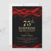 Black and Red Surprise 75th Birthday Party 招待状 (正面)