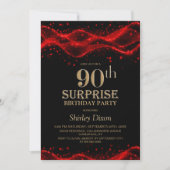 Black and Red Surprise 90th Birthday Party 招待状 (正面)