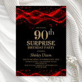Black and Red Surprise 90th Birthday Party 招待状