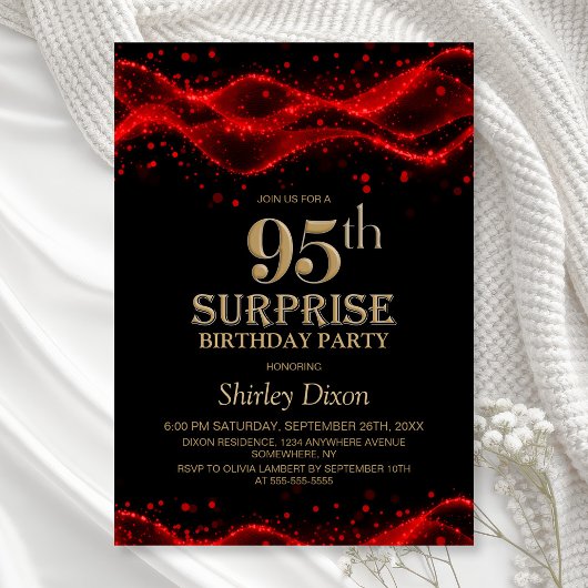 Black and Red Surprise 95th Birthday Party 招待状