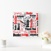 Black and Red Thank You Word Cloud スクエア壁時計 (ホーム)