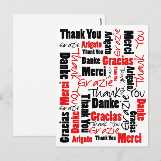 Black and Red Thank You Word Cloud ポストカード (正面/裏面)