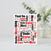 Black and Red Thank You Word Cloud ポストカード (スタンド正面)