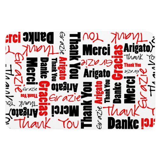 Black and Red Thank You Word Cloud マグネット (横)