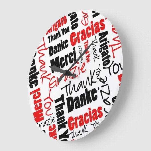 Black and Red Thank You Word Cloud ラージ壁時計 (傾斜)