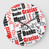 Black and Red Thank You Word Cloud ラージ壁時計 (正面)
