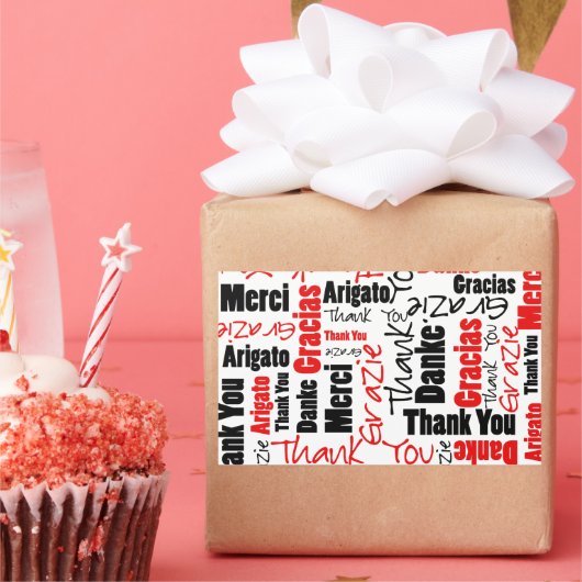 Black and Red Thank You Word Cloud 長方形シール (パーティー)