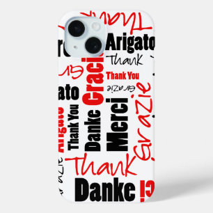 Black and Red Thank You Word Cloud iPhone 15ケース