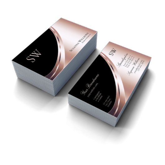 Black and Rose Gold Decor with Monogram Luxurious 名刺
