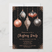 Black and Rose Gold Ornaments Christmas Party 招待状 (正面)