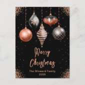 Black and Rose Gold Ornaments Merry Christmas シーズンポストカード (正面)