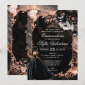 Black and Rose Gold Quinceañera Invitation 招待状 (正面/裏面)