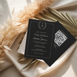Black And Sage Wedding Invitation QR Code 招待状