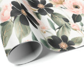 Black and Shell Pink Flowers ラッピングペーパー (ロールコーナー)