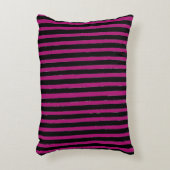 Black and Shocking Pink Stripes Pattern アクセントクッション (正面(垂直))