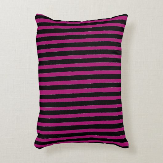 Black and Shocking Pink Stripes Pattern アクセントクッション (正面(垂直))