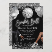Black and Silver Disco Sneaker Ball Birthday 招待状 (正面/裏面)
