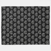 Black and Silver Filigree Hearts フリースブランケット (正面(横))