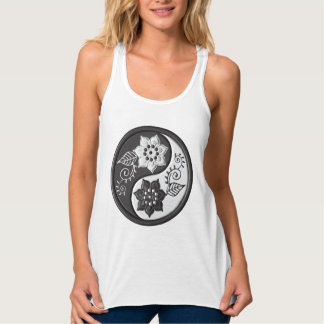 Black and Silver Floral Yin Yang タンクトップ